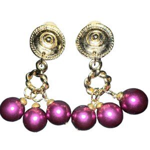 Vintage Jewelry Dangly Clip on Beaded Purple Earrings